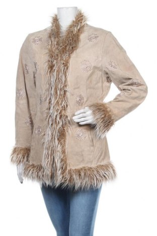Дамско кожено яке Yessica, Размер M, Цвят Бежов, Естествен велур, Цена 51,98 лв.