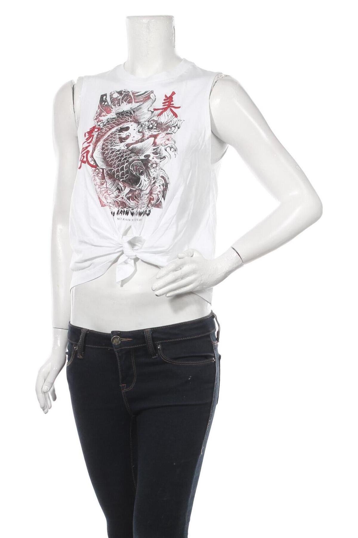 Γυναικείο αμάνικο μπλουζάκι Bershka, Μέγεθος S, Χρώμα Λευκό, Βαμβάκι, Τιμή 8,24 €