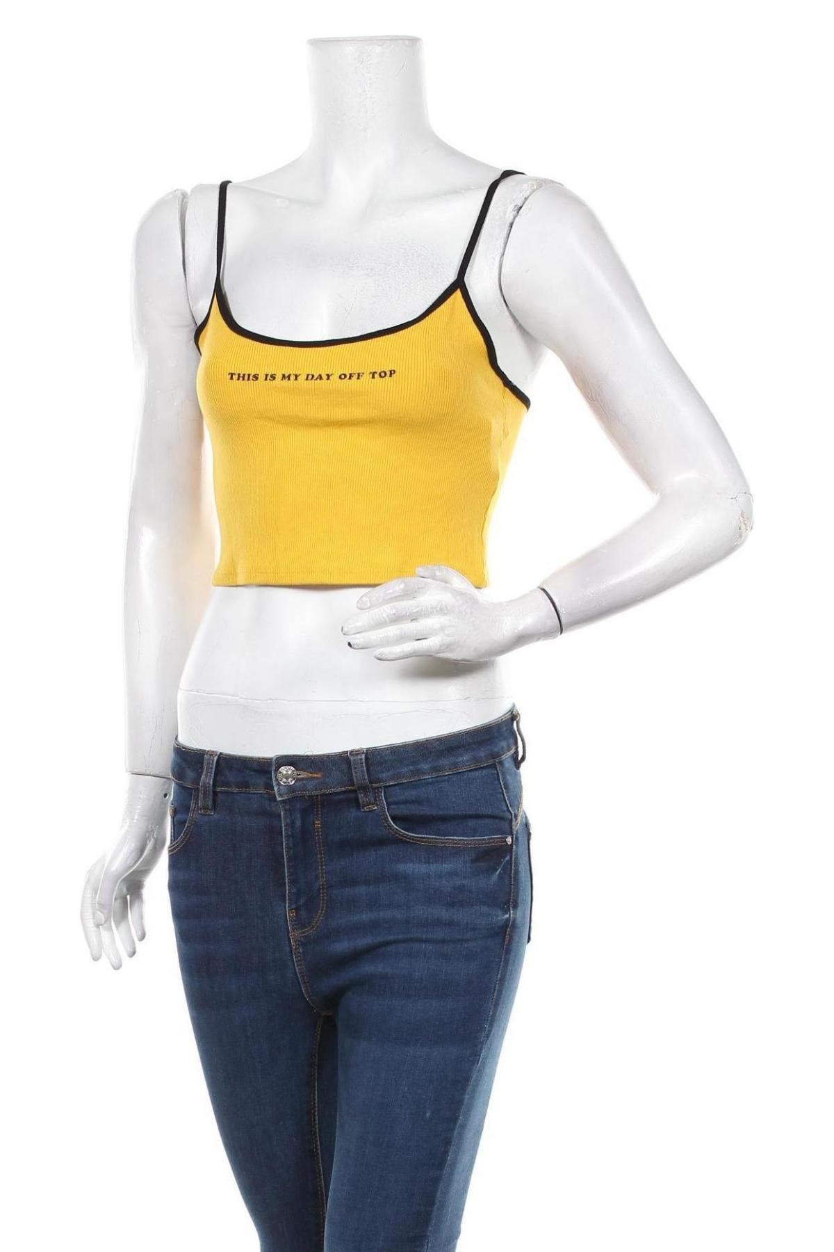 Γυναικείο αμάνικο μπλουζάκι Bershka, Μέγεθος M, Χρώμα Κίτρινο, 95% βισκόζη, 5% ελαστάνη, Τιμή 9,35 €