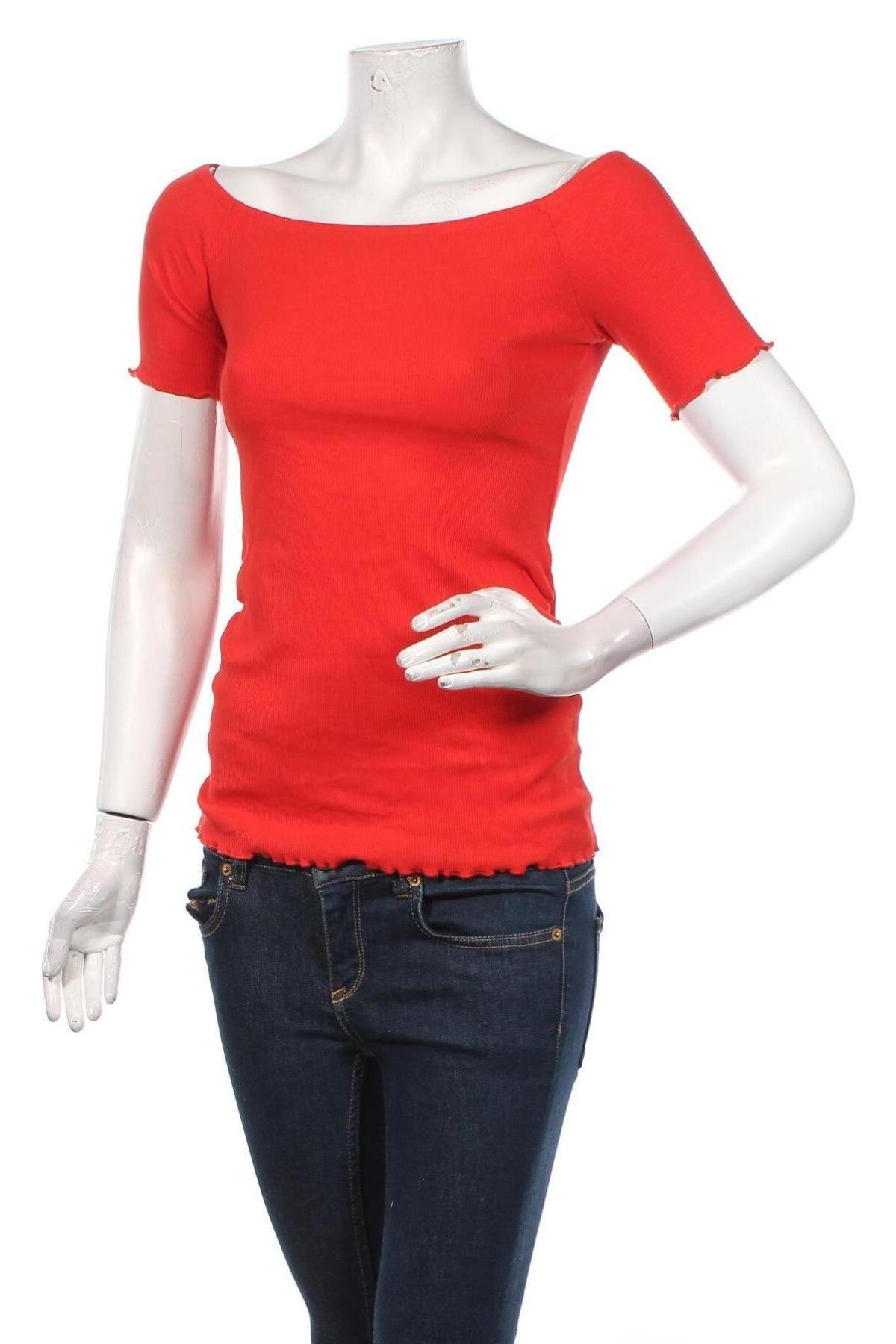 Γυναικεία μπλούζα H&M, Μέγεθος S, Χρώμα Κόκκινο, 95% βαμβάκι, 5% ελαστάνη, Τιμή 23,51 €