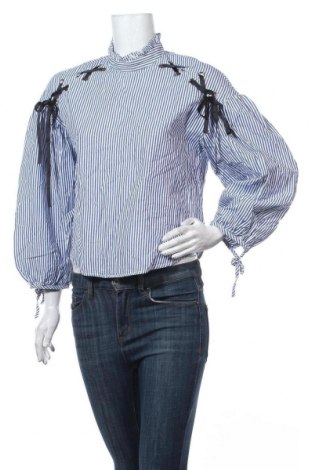 Дамска блуза Zara, Размер L, Цвят Син, Памук, Цена 27,30 лв.