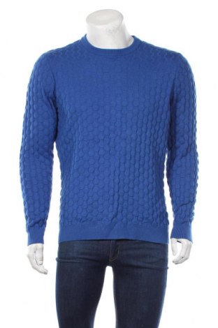 Мъжки пуловер H&M, Размер M, Цвят Син, 49% памук, 33% акрил, 16% полиамид, 2% еластан, Цена 33,60 лв.