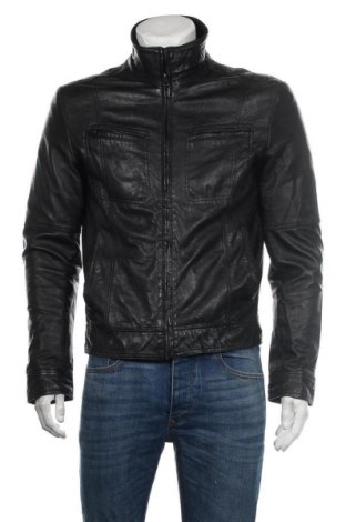 Мъжко кожено яке Zara Man, Размер M, Цвят Черен, Естествена кожа, Цена 102,90 лв.