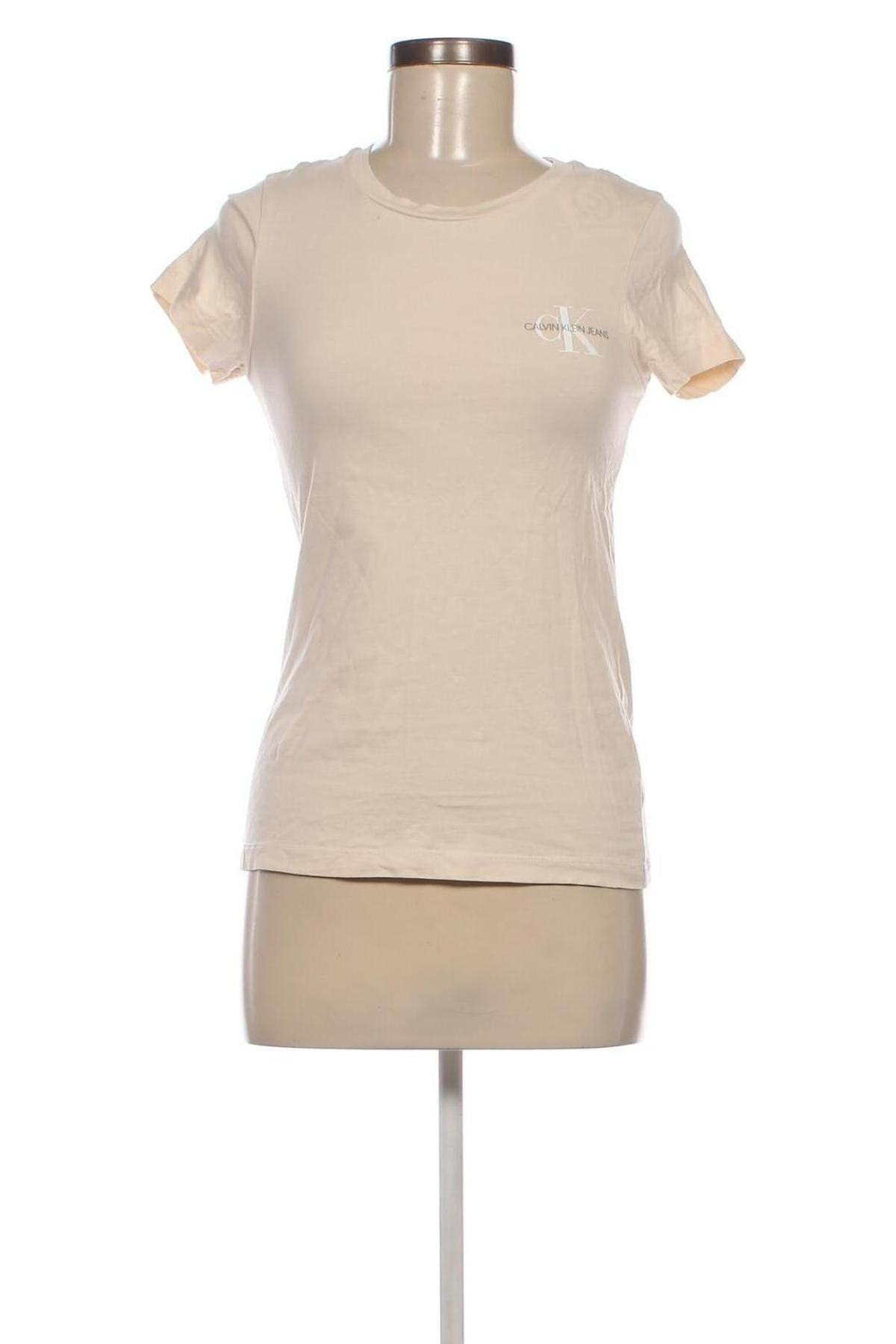 Damen T-Shirt Calvin Klein Jeans, Größe S, Farbe Beige, Preis € 17,39