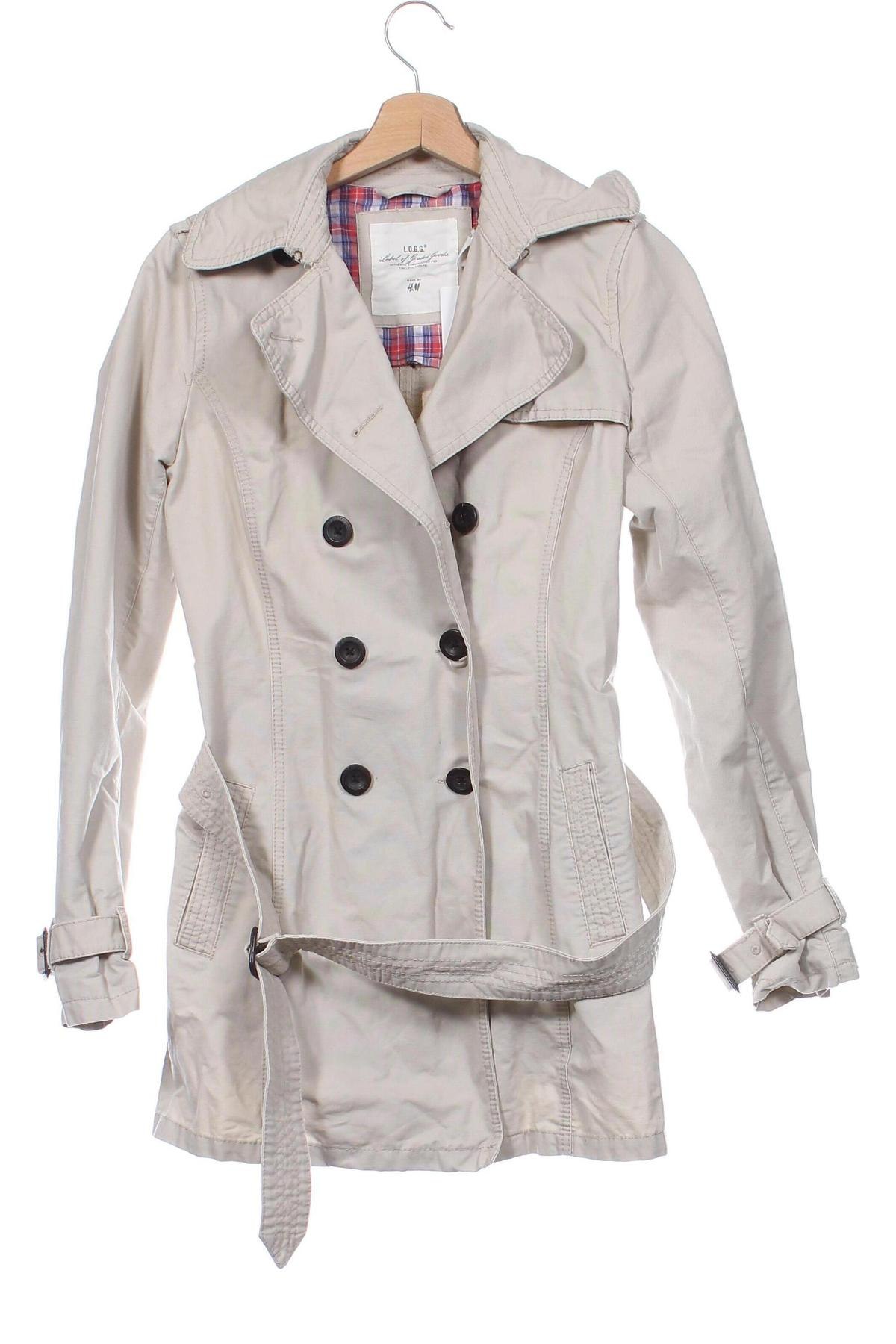 Damen Trench Coat H&M L.O.G.G., Größe XS, Farbe Beige, Preis € 34,78