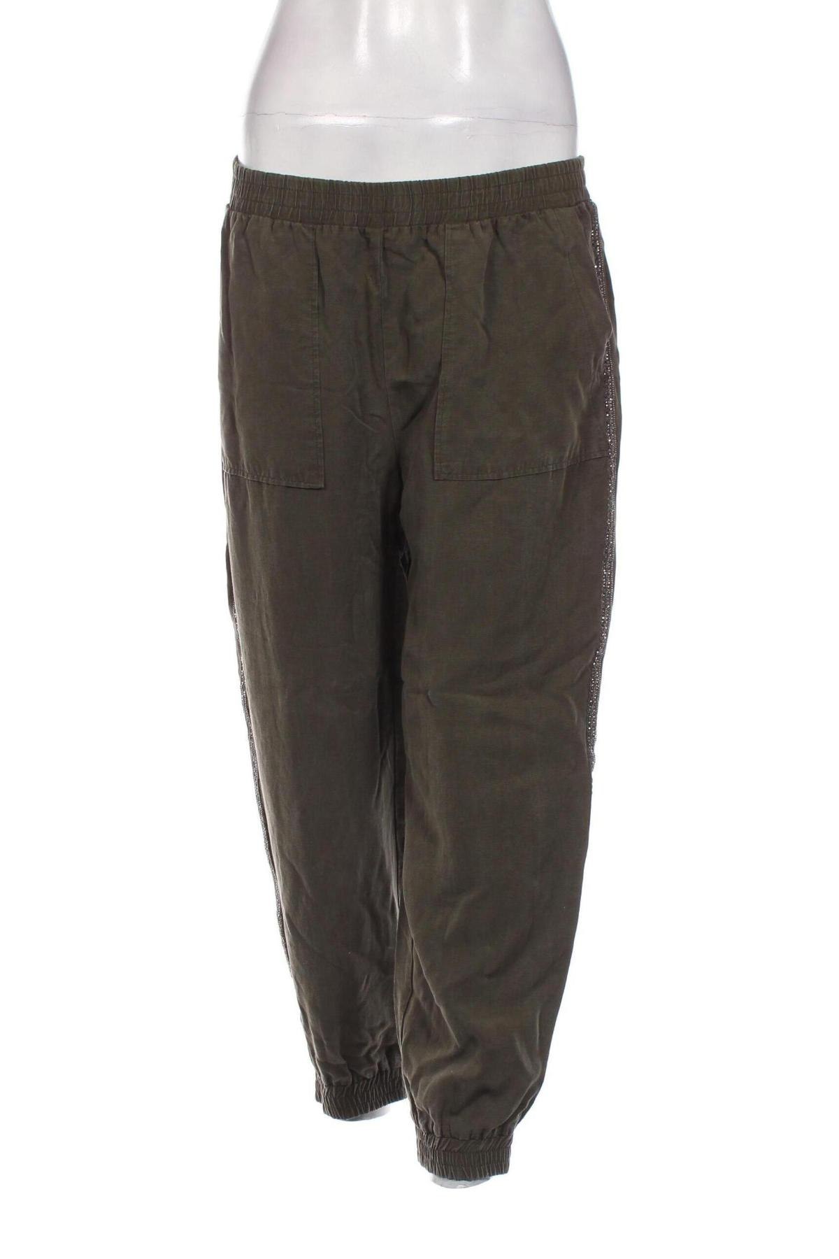 Дамски панталон Zara, Размер L, Цвят Зелен, Цена 24,37 лв.