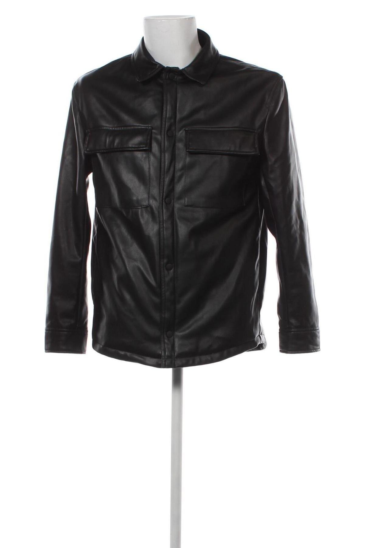 Ανδρικό δερμάτινο μπουφάν Zara, Μέγεθος M, Χρώμα Μαύρο, Τιμή 17,94 €