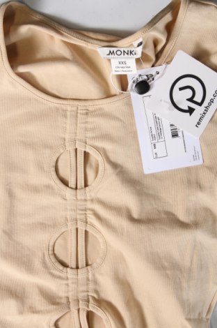 Γυναικείο t-shirt Monki, Μέγεθος XXS, Χρώμα  Μπέζ, Τιμή 4,00 €