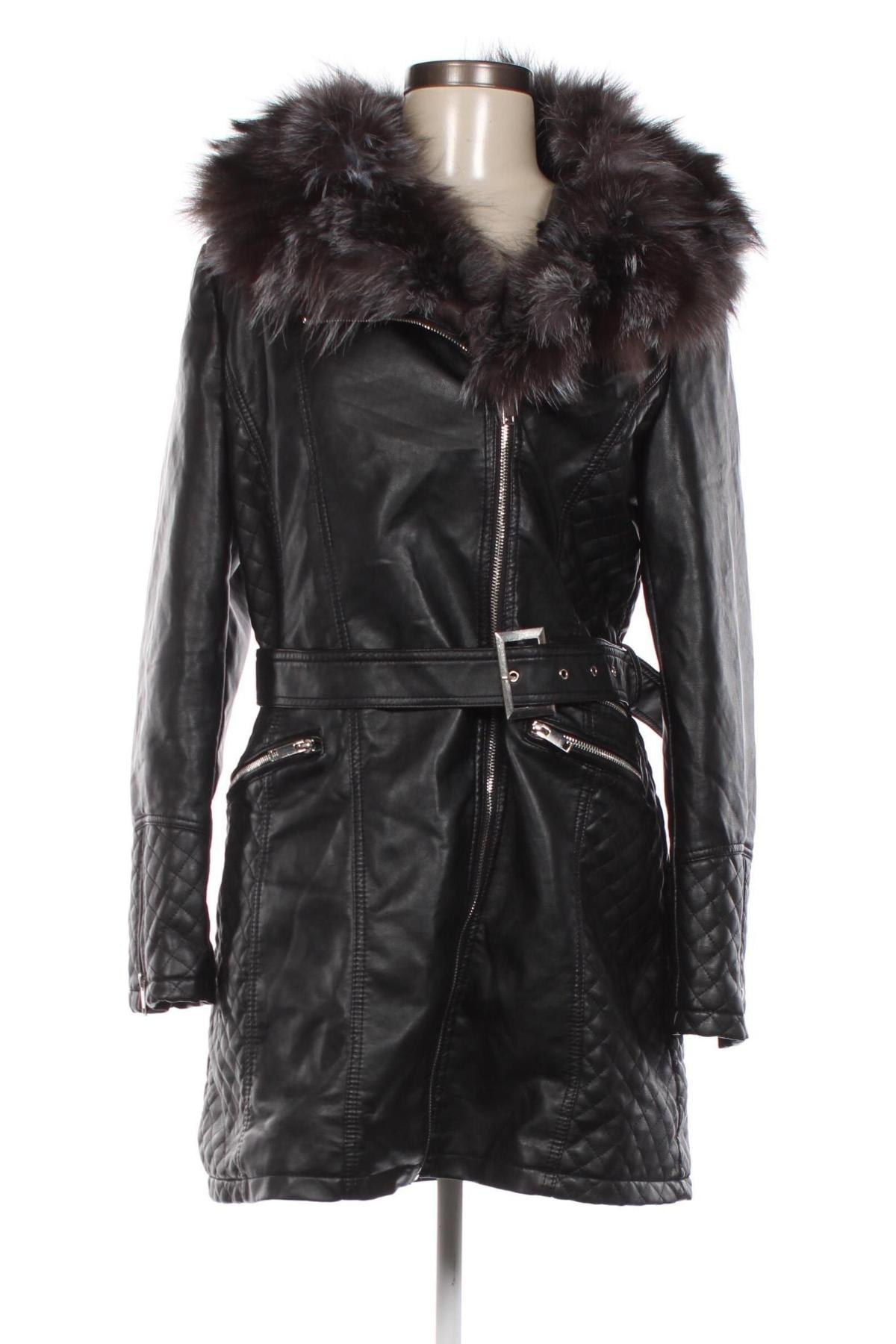 Дамско кожено яке, Размер XL, Цвят Черен, Цена 36,75 лв.