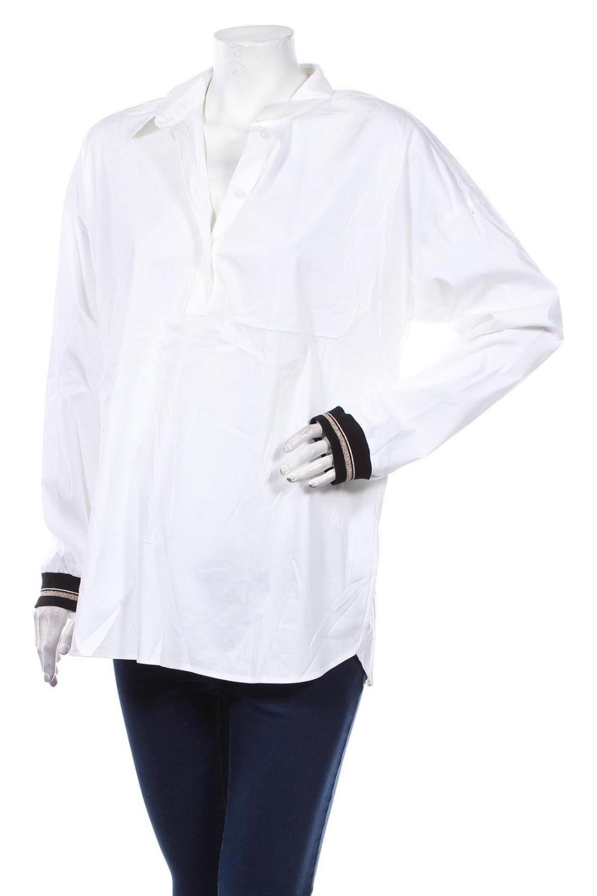 Γυναικεία μπλούζα Comma,, Μέγεθος L, Χρώμα Λευκό, 71% βαμβάκι, 26% πολυαμίδη, 3% ελαστάνη, Τιμή 30,67 €