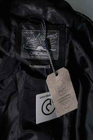 Ανδρικό δερμάτινο μπουφάν Originals By Jack & Jones, Μέγεθος L, Χρώμα Μαύρο, Τιμή 42,60 €
