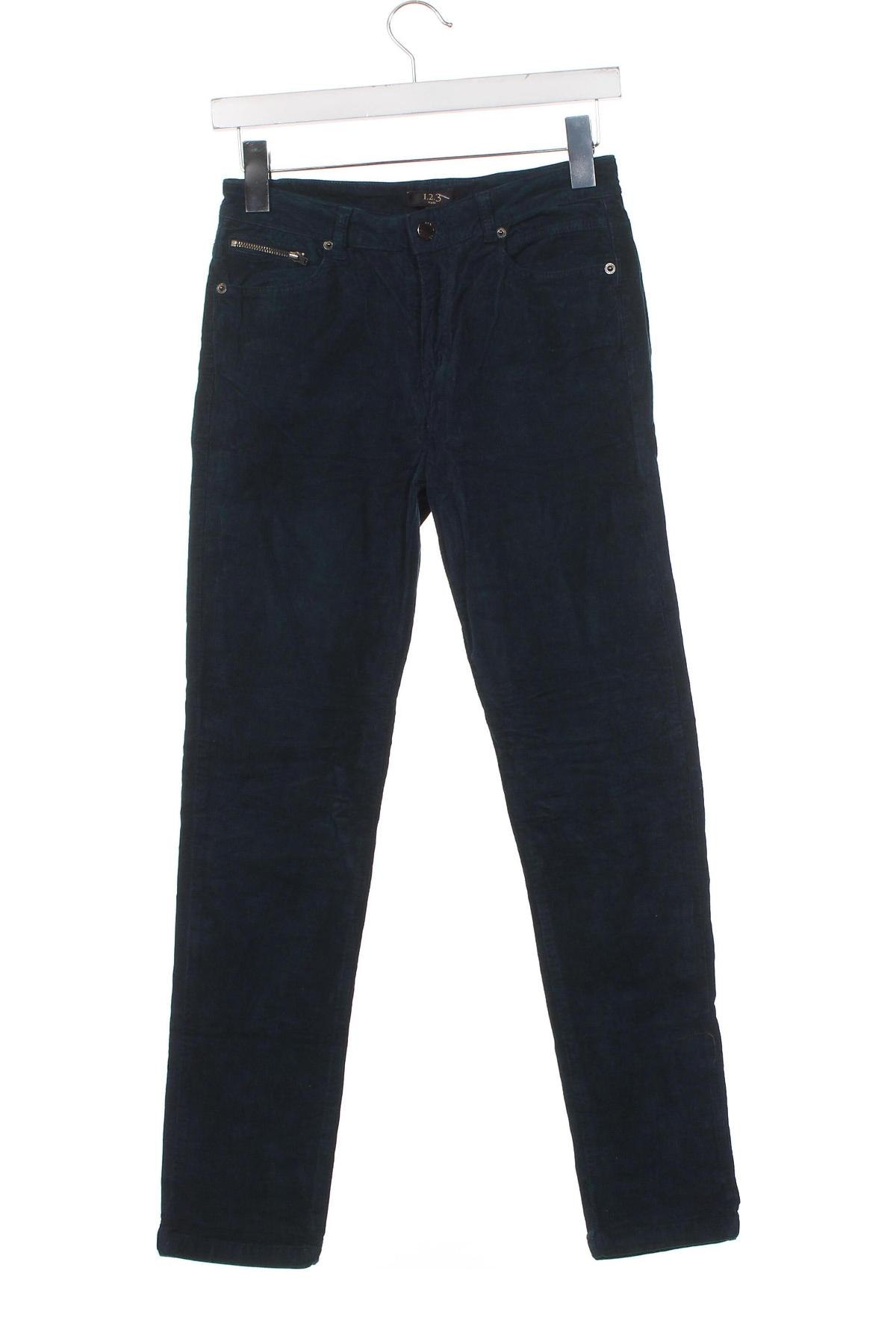 Pantaloni de velvet de femei Un Deux Trois, Mărime XS, Culoare Albastru, Preț 22,57 Lei