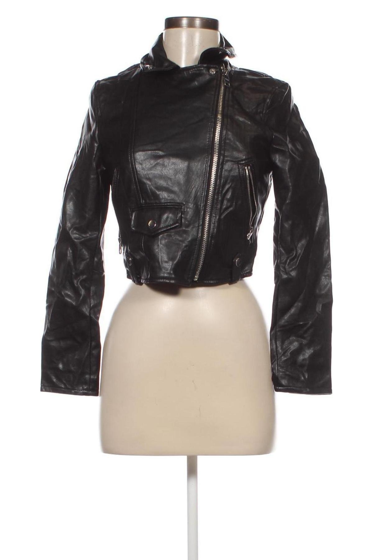 Dámska kožená bunda  Bershka, Veľkosť S, Farba Čierna, Cena  22,22 €