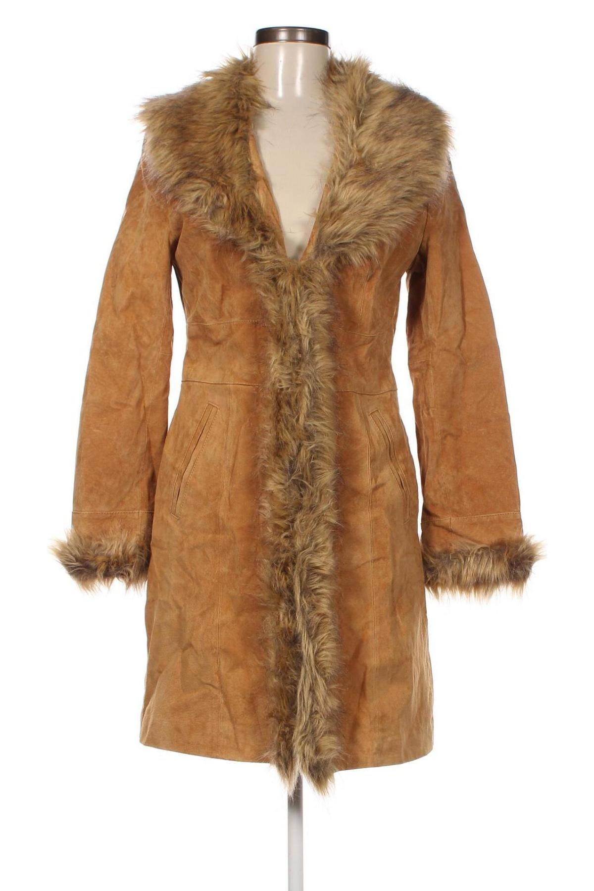 Дамско кожено палто Designer S, Размер M, Цвят Кафяв, Цена 165,00 лв.