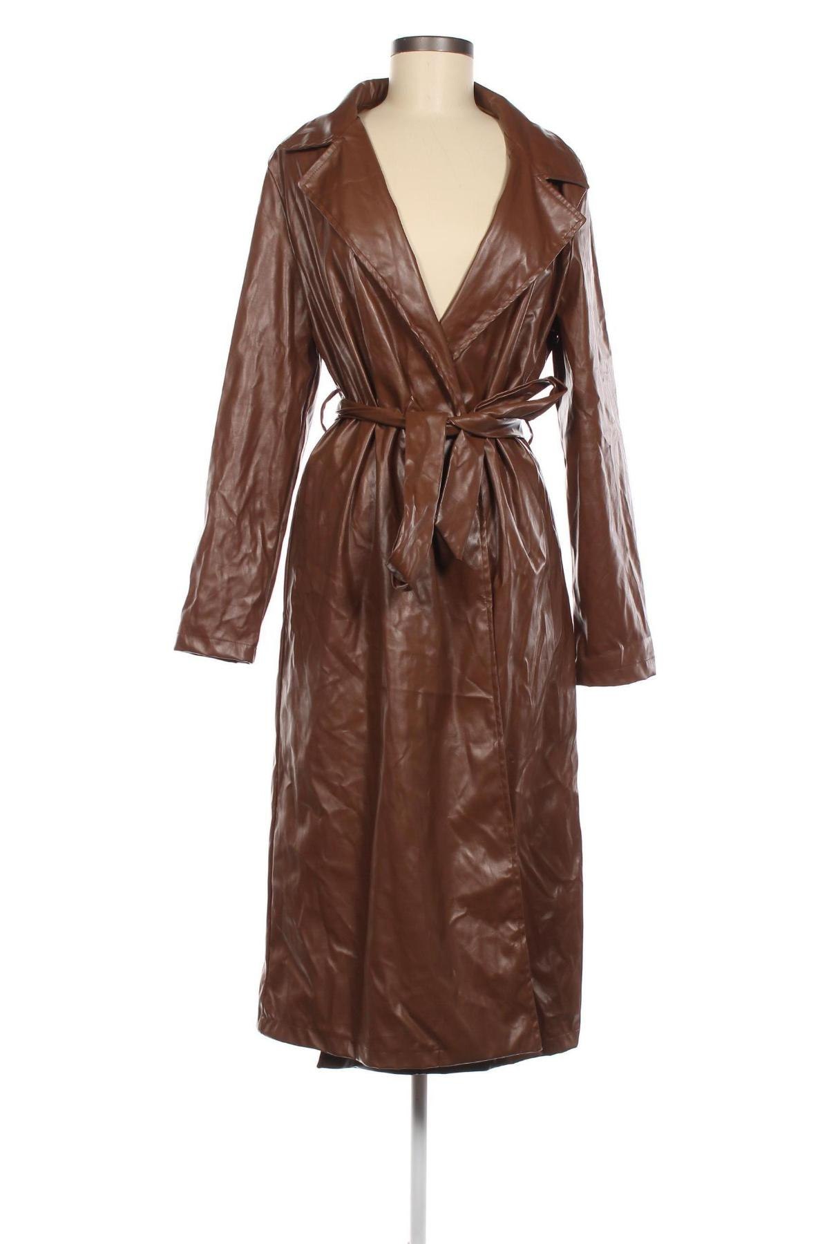 Дамско кожено палто SHEIN, Размер L, Цвят Кафяв, Цена 165,00 лв.