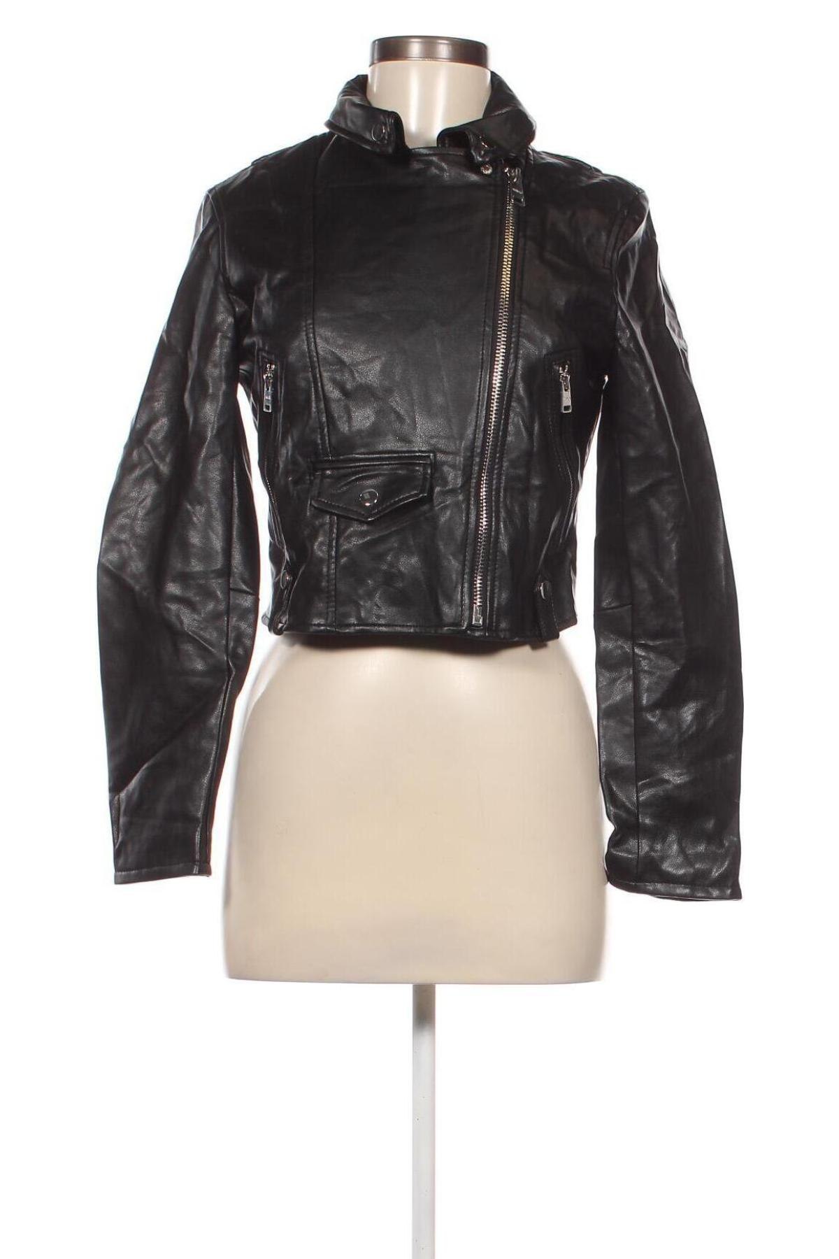 Dámska kožená bunda  Bershka, Veľkosť L, Farba Čierna, Cena  27,78 €