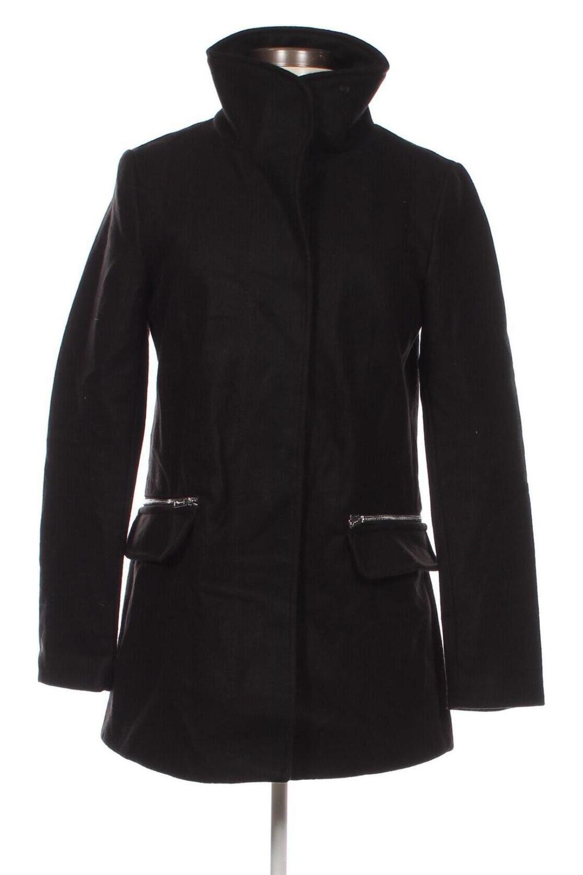 Дамско палто Bershka, Размер M, Цвят Черен, Цена 13,91 лв.