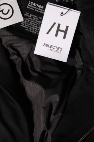 Ανδρικό δερμάτινο μπουφάν Selected Homme, Μέγεθος M, Χρώμα Μαύρο, Τιμή 171,00 €