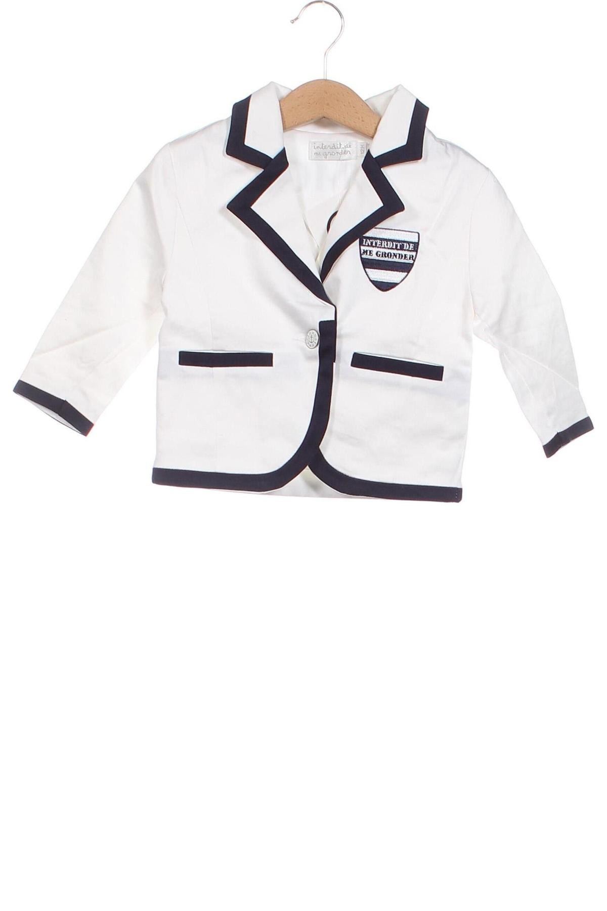 Παιδικό σακάκι Interdit de me grander, Μέγεθος 9-12m/ 74-80 εκ., Χρώμα Λευκό, Τιμή 5,63 €