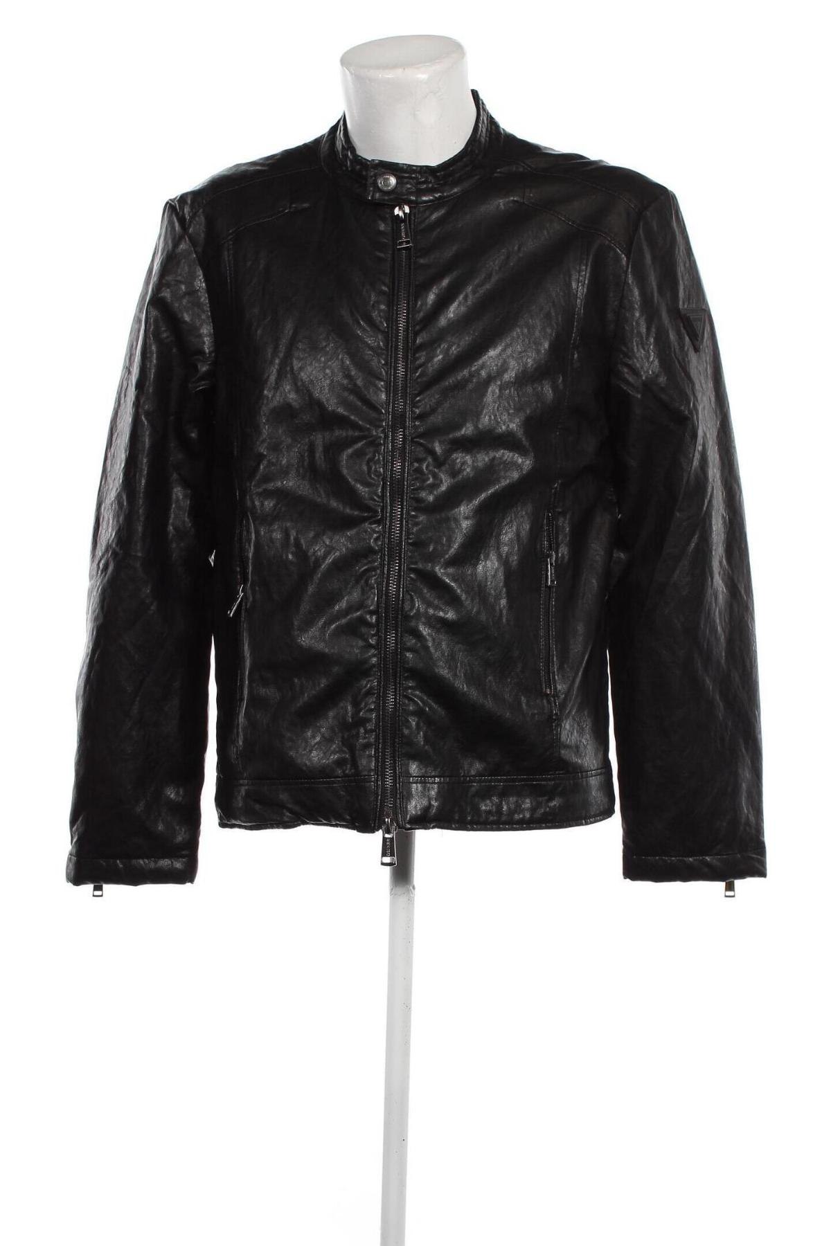 Ανδρικό δερμάτινο μπουφάν Guess, Μέγεθος XL, Χρώμα Μαύρο, Τιμή 96,87 €
