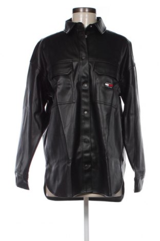 Дамска кожена риза Tommy Jeans, Размер S, Цвят Черен, Цена 87,36 лв.