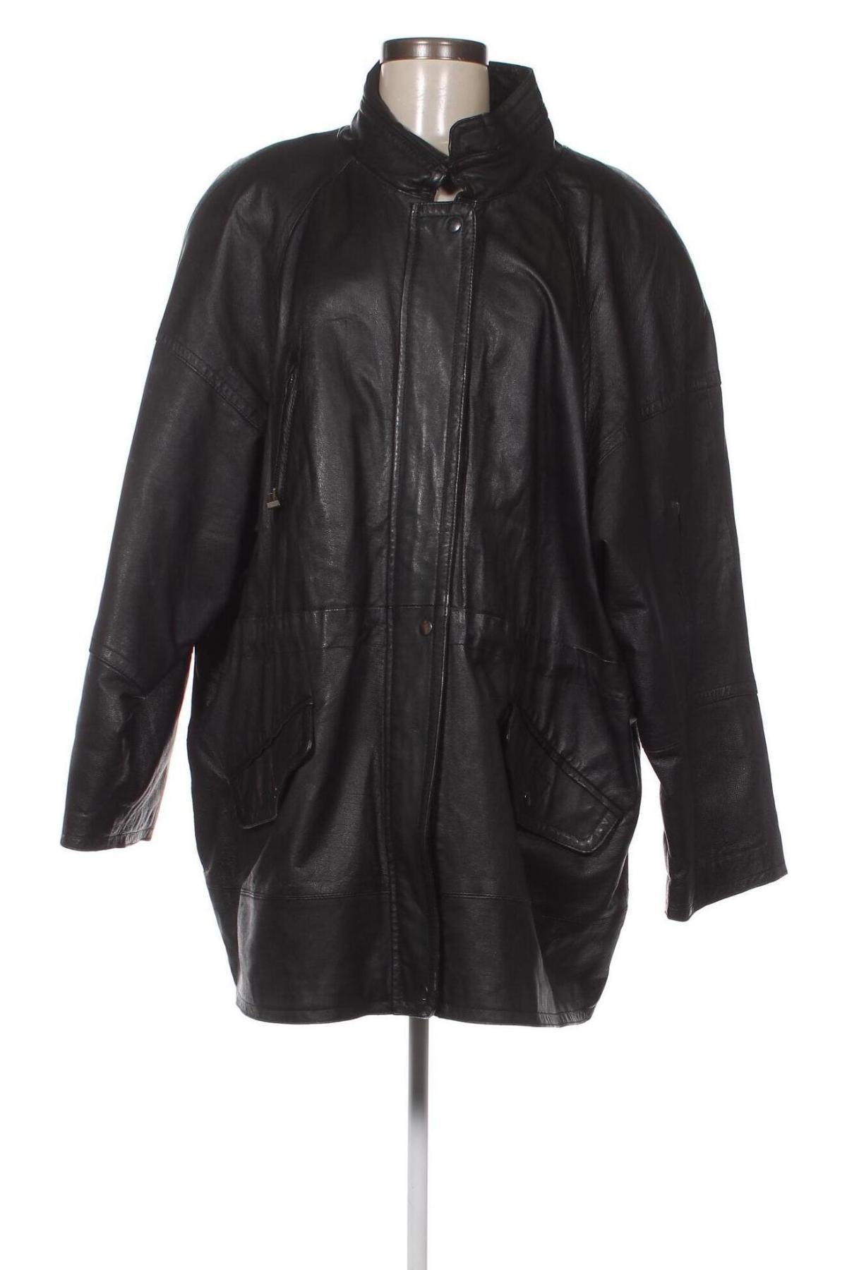 Дамско кожено яке, Размер XXL, Цвят Черен, Цена 39,04 лв.