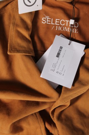 Ανδρικό δερμάτινο μπουφάν Selected Homme, Μέγεθος L, Χρώμα  Μπέζ, Τιμή 160,42 €