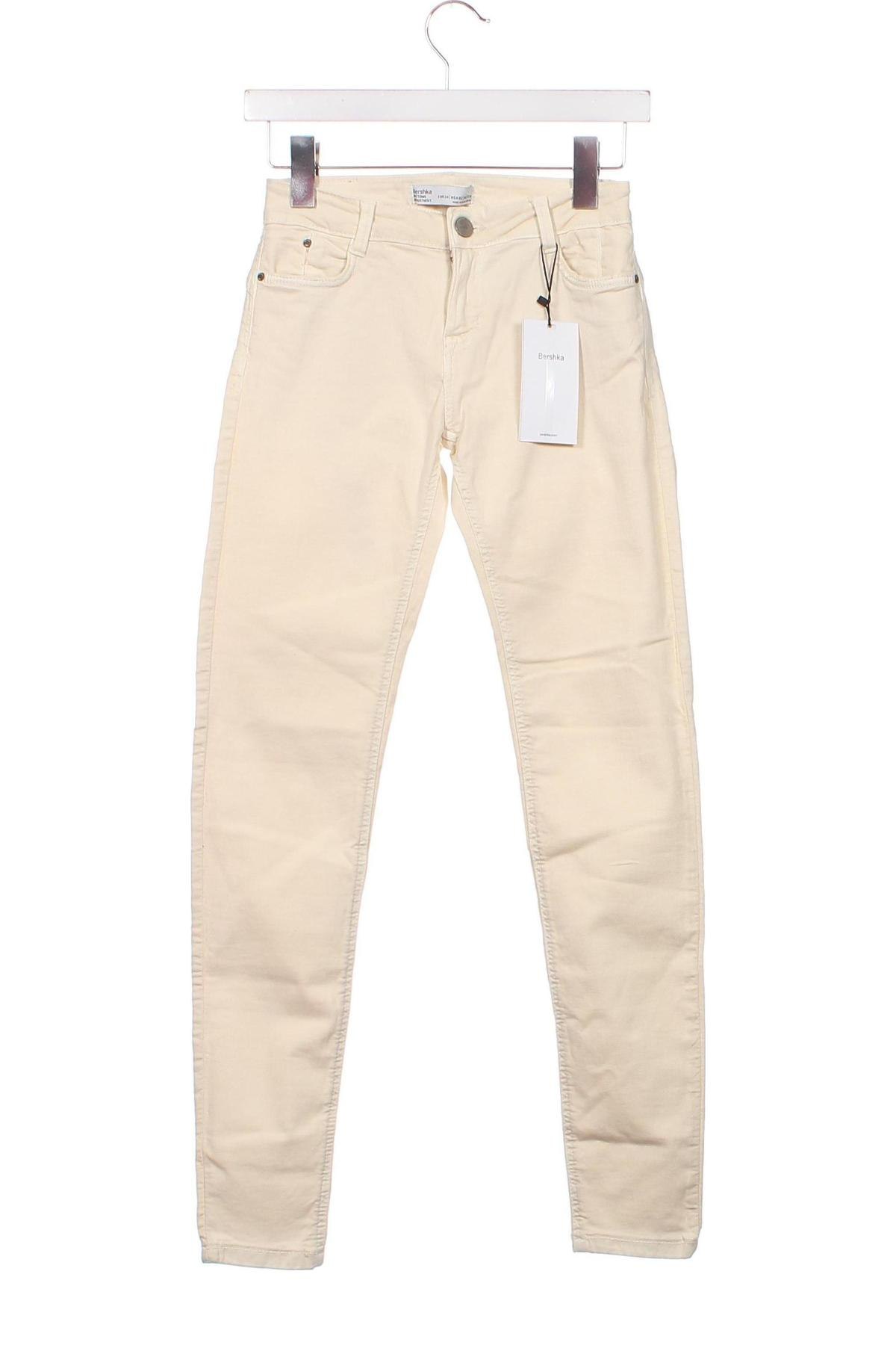 Pantaloni de femei Bershka, Mărime XS, Culoare Ecru, Preț 63,37 Lei