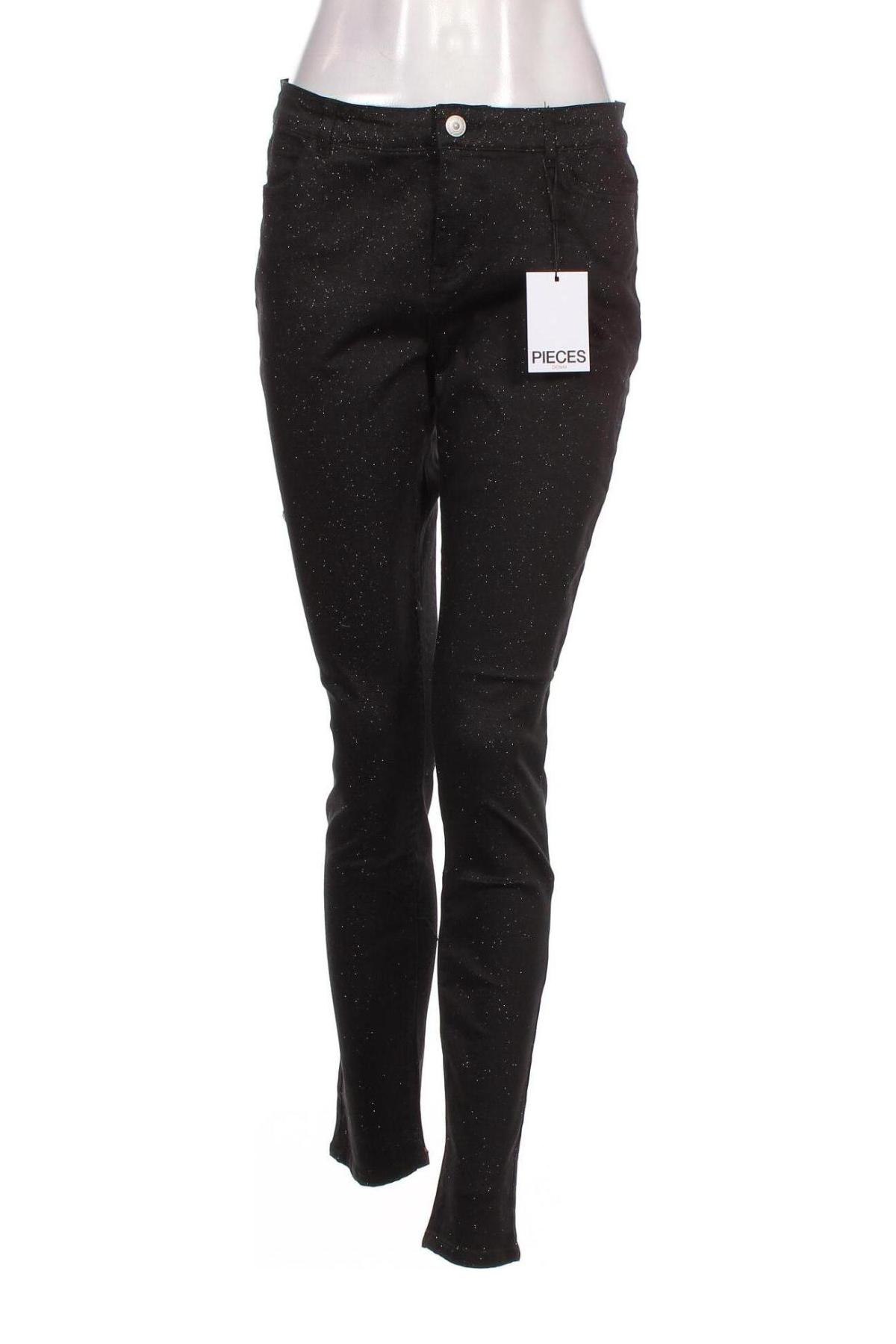 Дамски панталон Pieces, Размер L, Цвят Черен, Цена 14,58 лв.