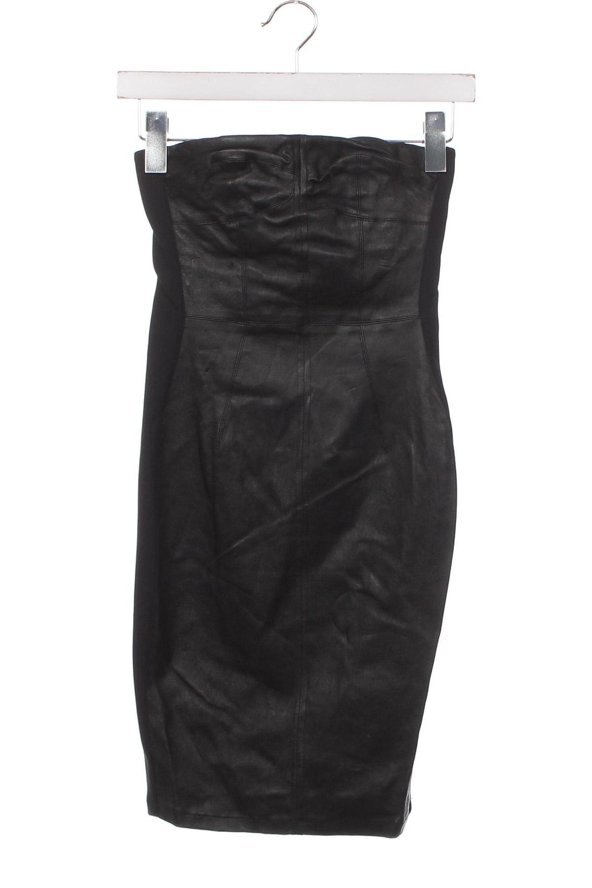 Кожена рокля Pinko, Размер XXS, Цвят Черен, Цена 133,38 лв.
