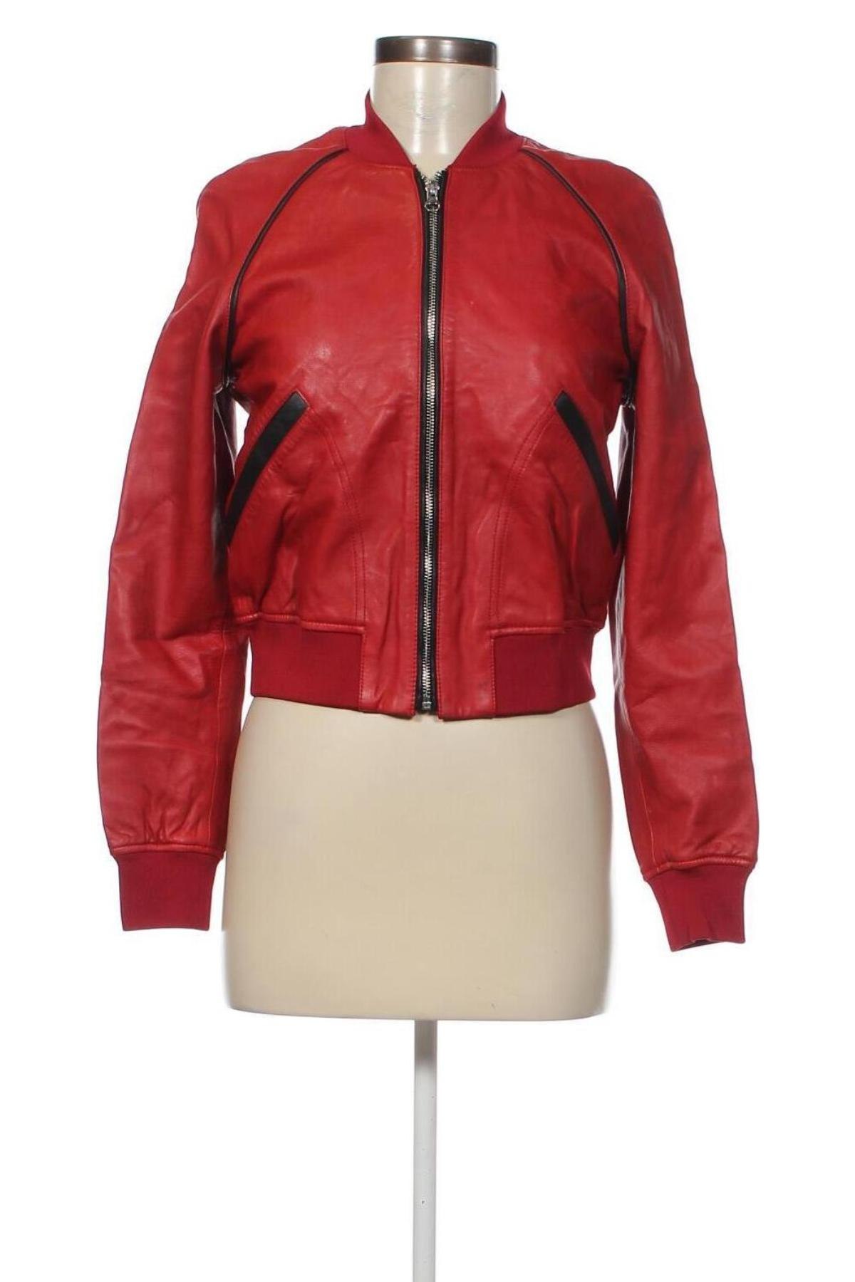 Γυναικείο δερμάτινο μπουφάν Pinko, Μέγεθος XS, Χρώμα Κόκκινο, Τιμή 531,96 €