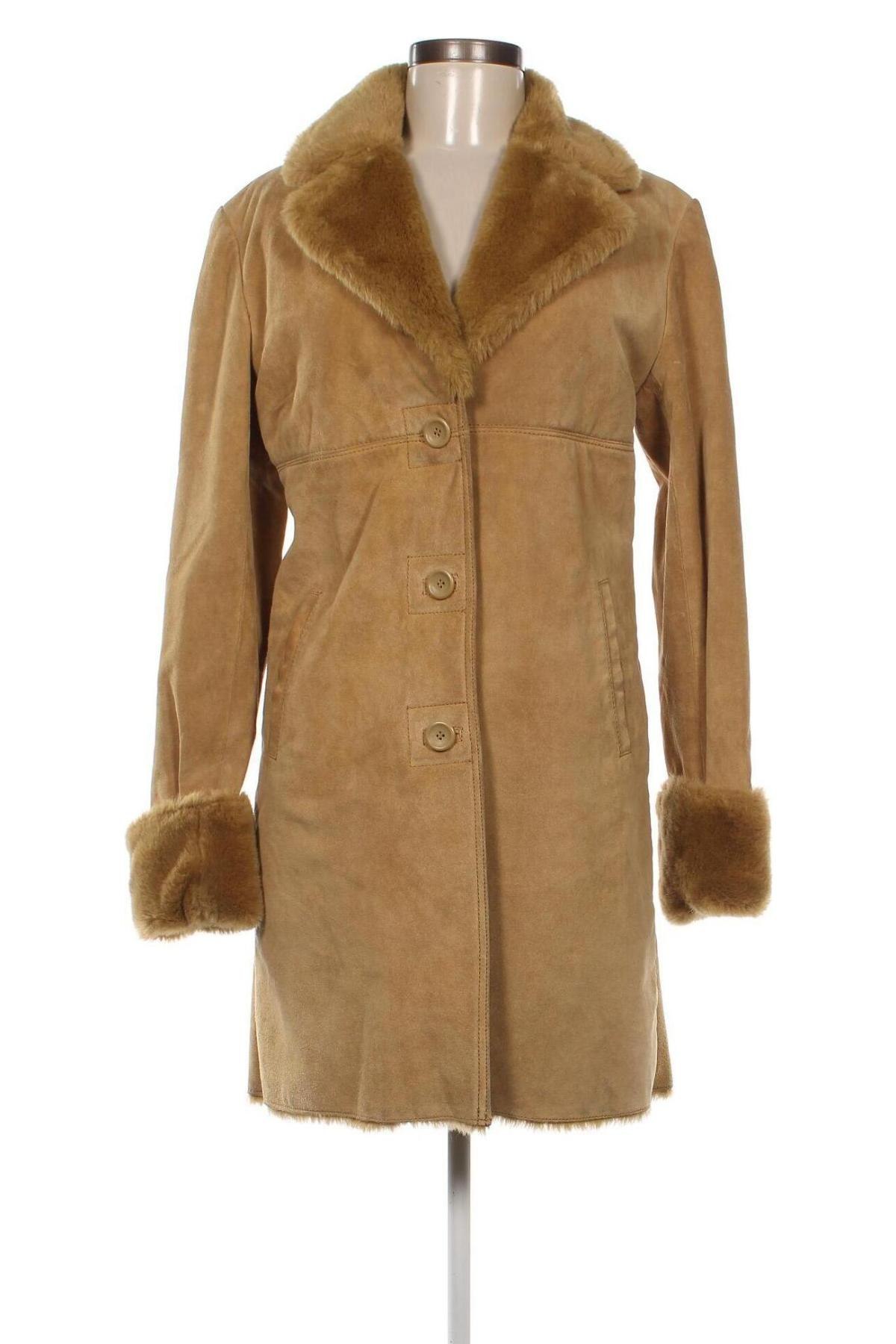 Palton din piele pentru damă Zara, Mărime M, Culoare Bej, Preț 195,79 Lei