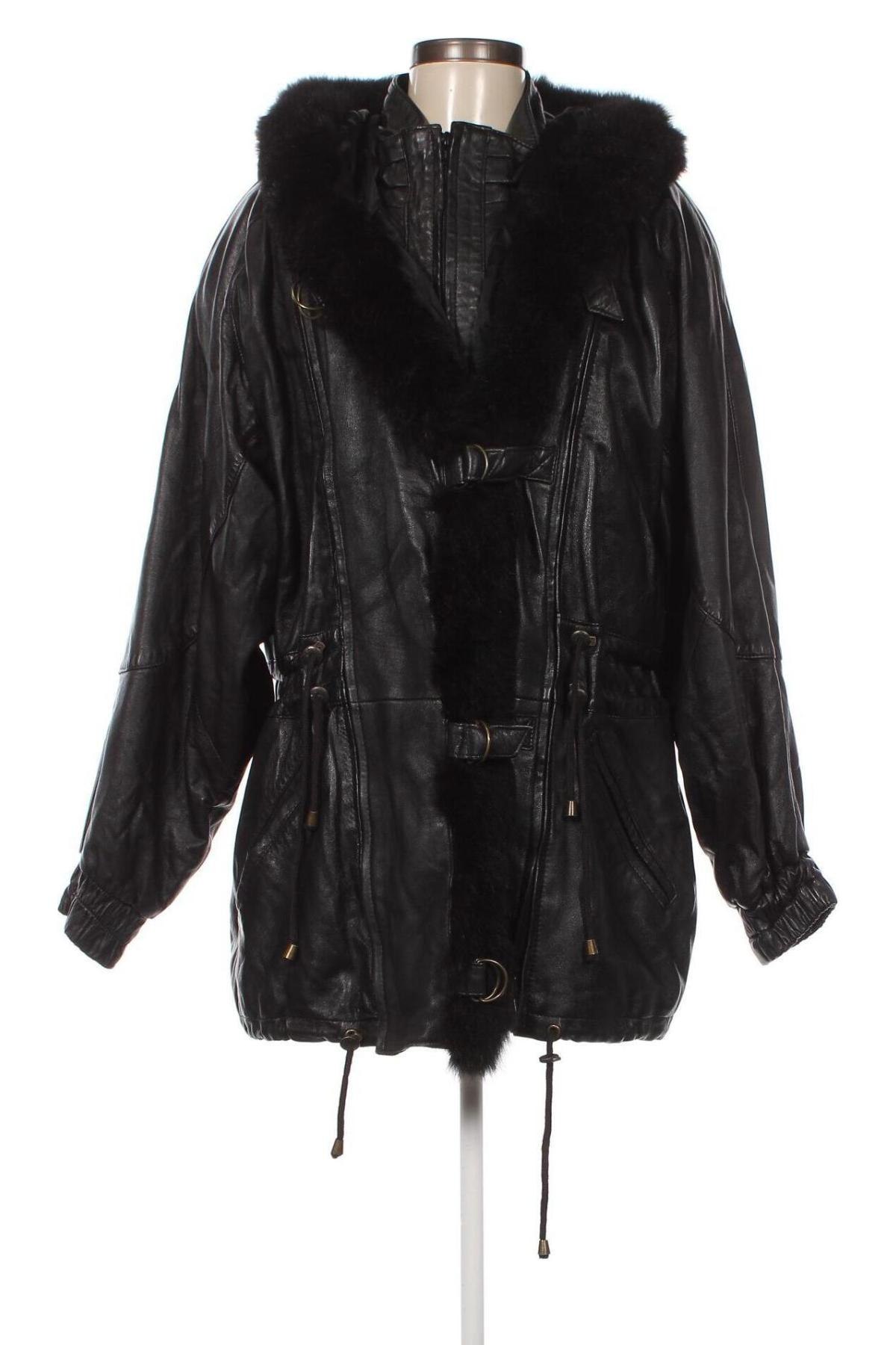 Дамско кожено яке, Размер M, Цвят Черен, Цена 28,89 лв.