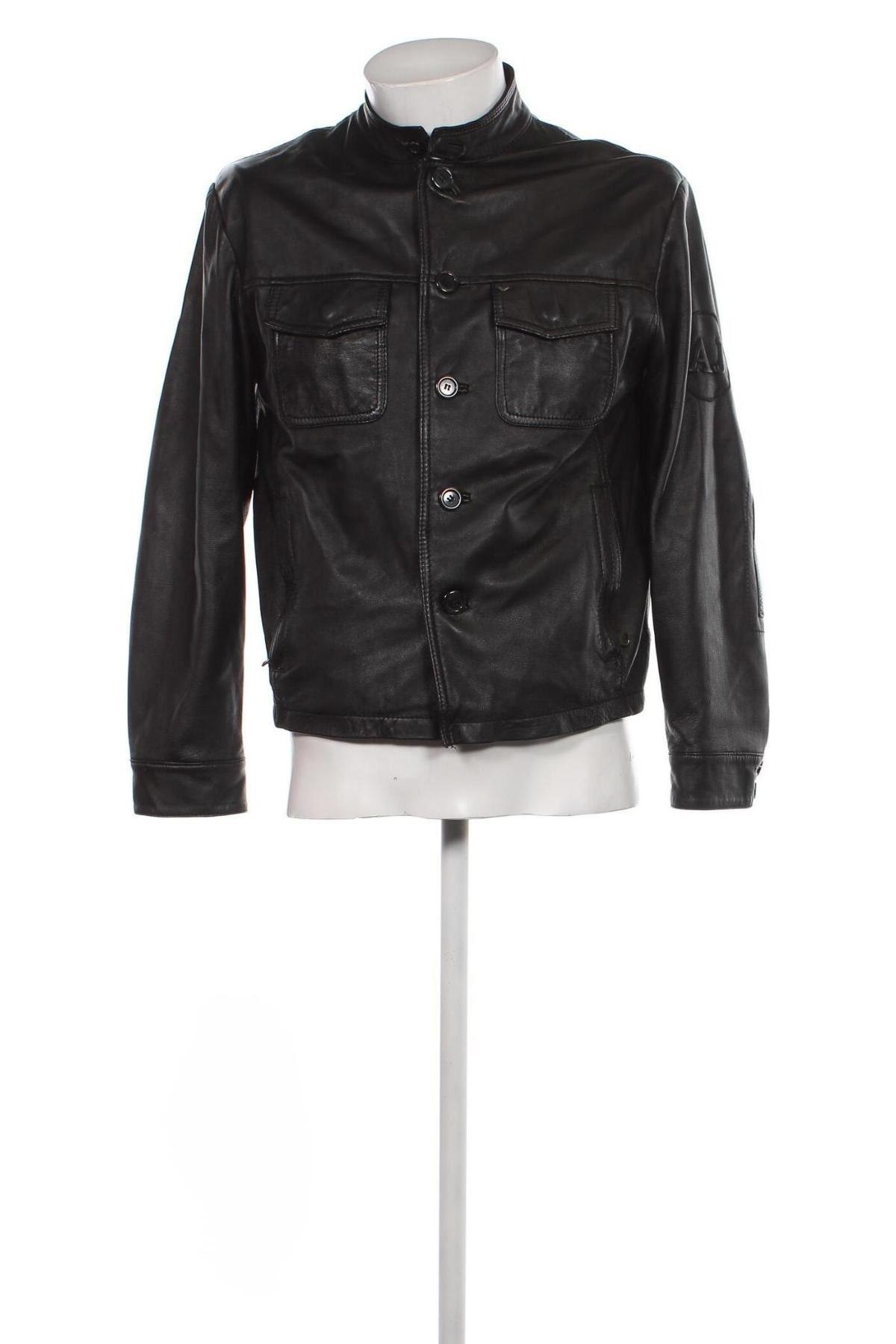 Ανδρικό δερμάτινο μπουφάν Armani Jeans, Μέγεθος M, Χρώμα Μαύρο, Τιμή 265,98 €