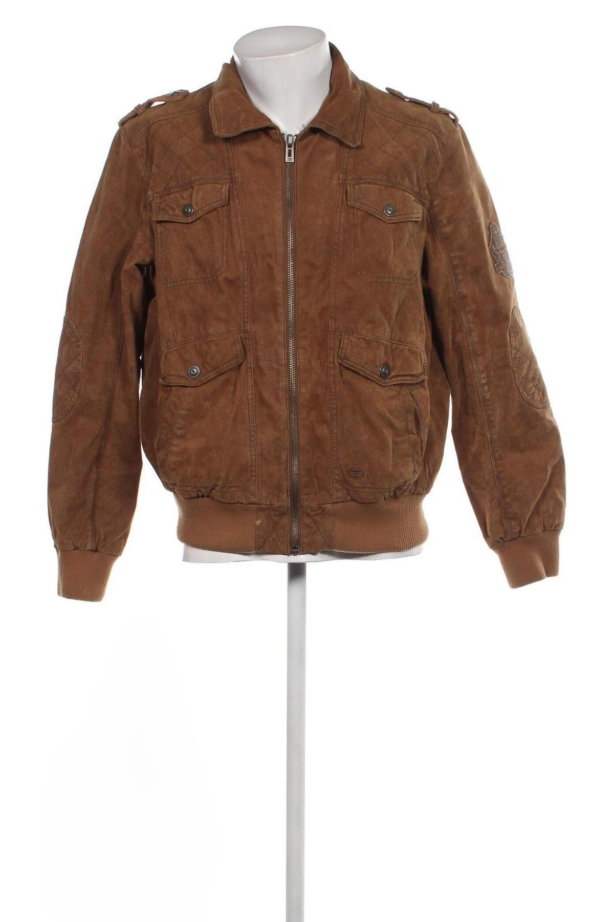 Ανδρικό δερμάτινο μπουφάν Tom Tailor, Μέγεθος XL, Χρώμα Καφέ, Τιμή 46,06 €