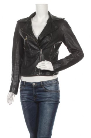 Дамско кожено яке Zara, Размер M, Цвят Черен, Естествена кожа, Цена 86,00 лв.