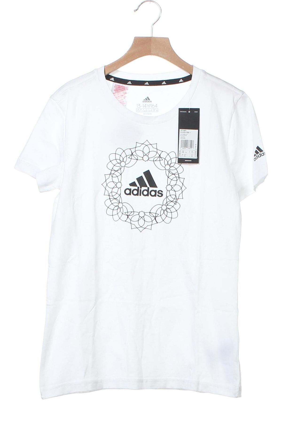 Kinder T-Shirt Adidas, Größe 13-14y/ 164-168 cm, Farbe Weiß, Baumwolle, Preis 21,47 €