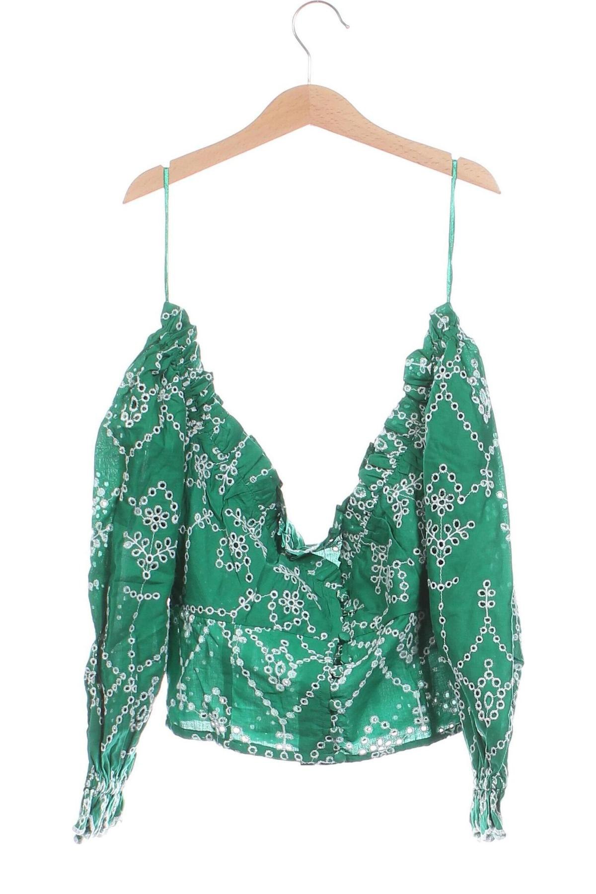 Дамска блуза Gina Tricot, Размер XS, Цвят Зелен, Цена 14,26 лв.