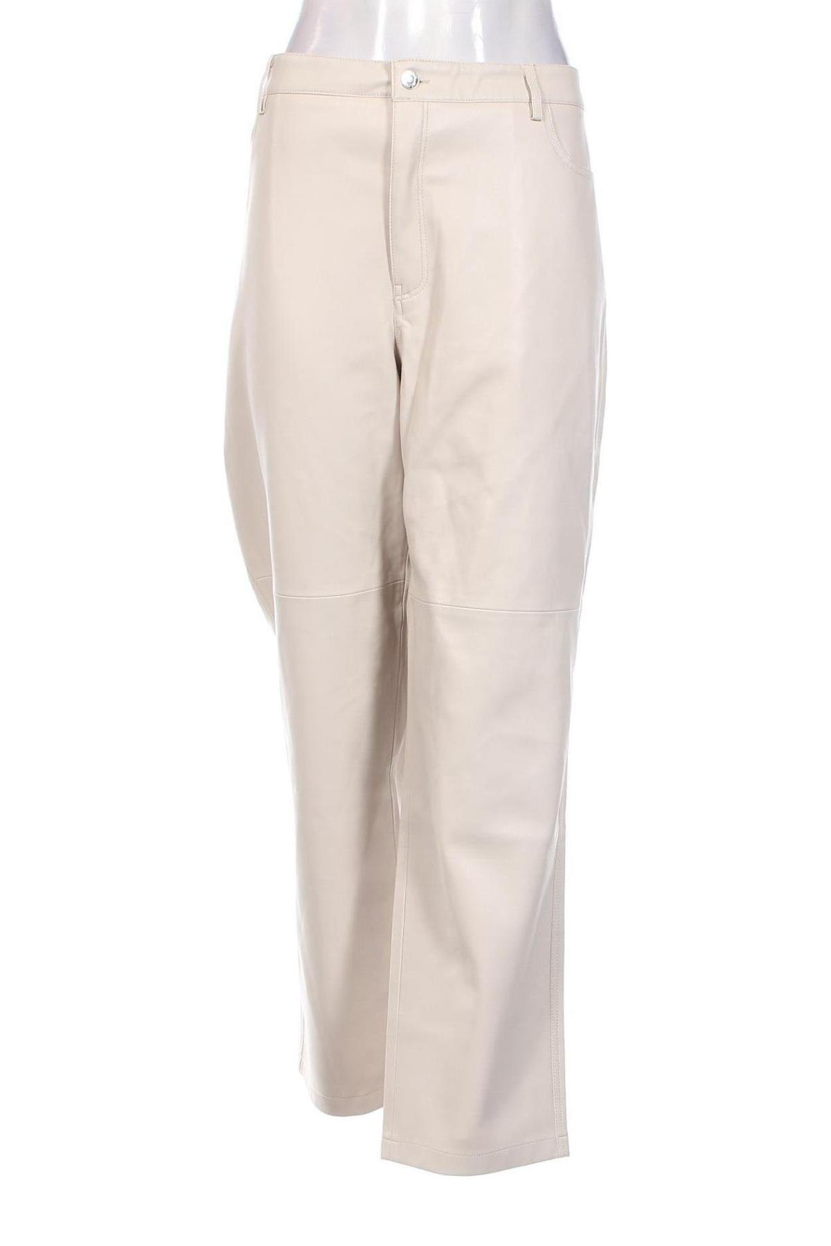 Γυναικείο παντελόνι δερμάτινο Mango, Μέγεθος XL, Χρώμα Εκρού, Τιμή 7,98 €