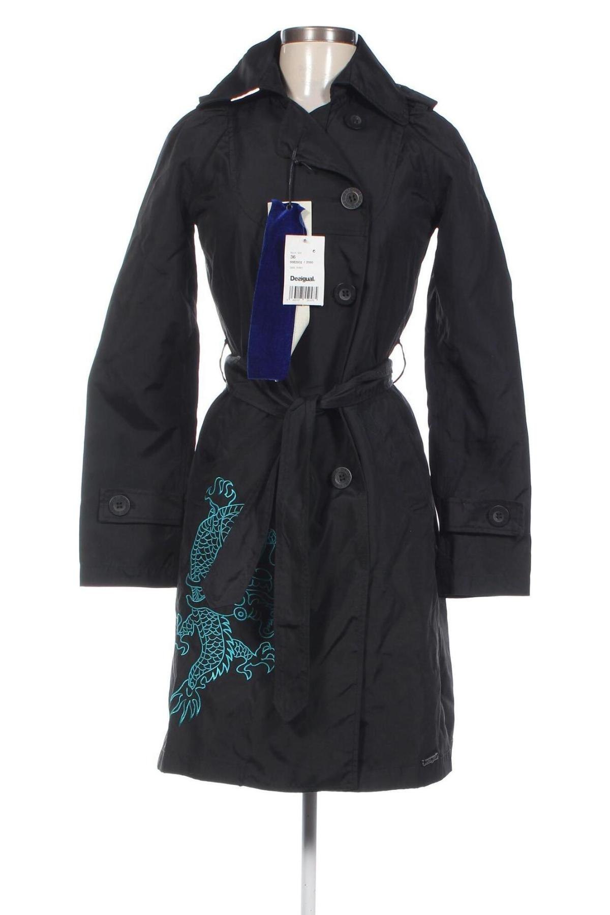 Damen Trench Coat Desigual, Größe S, Farbe Schwarz, Preis € 77,20