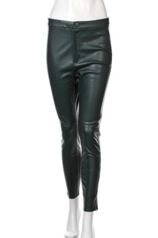 Дамски кожен панталон Zara, Размер L, Цвят Зелен, Еко кожа, Цена 22,77 лв.