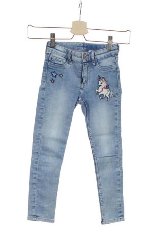 Dětské džíny  H&M, Velikost 4-5y/ 110-116 cm, Barva Modrá, 80% bavlna, 19% polyester, 1% elastan, Cena  399,00 Kč