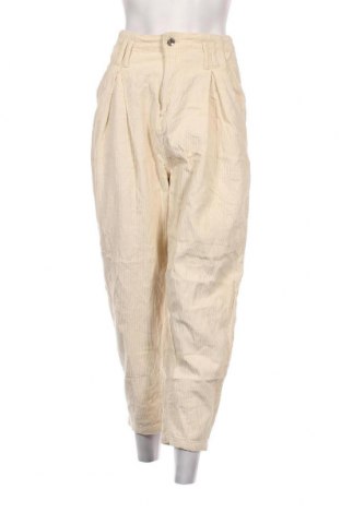 Pantaloni de velvet de femei Bershka, Mărime S, Culoare Ecru, Preț 95,39 Lei