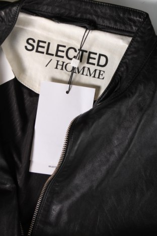 Мъжко кожено яке Selected Homme, Размер XL, Цвят Черен, Цена 391,00 лв.