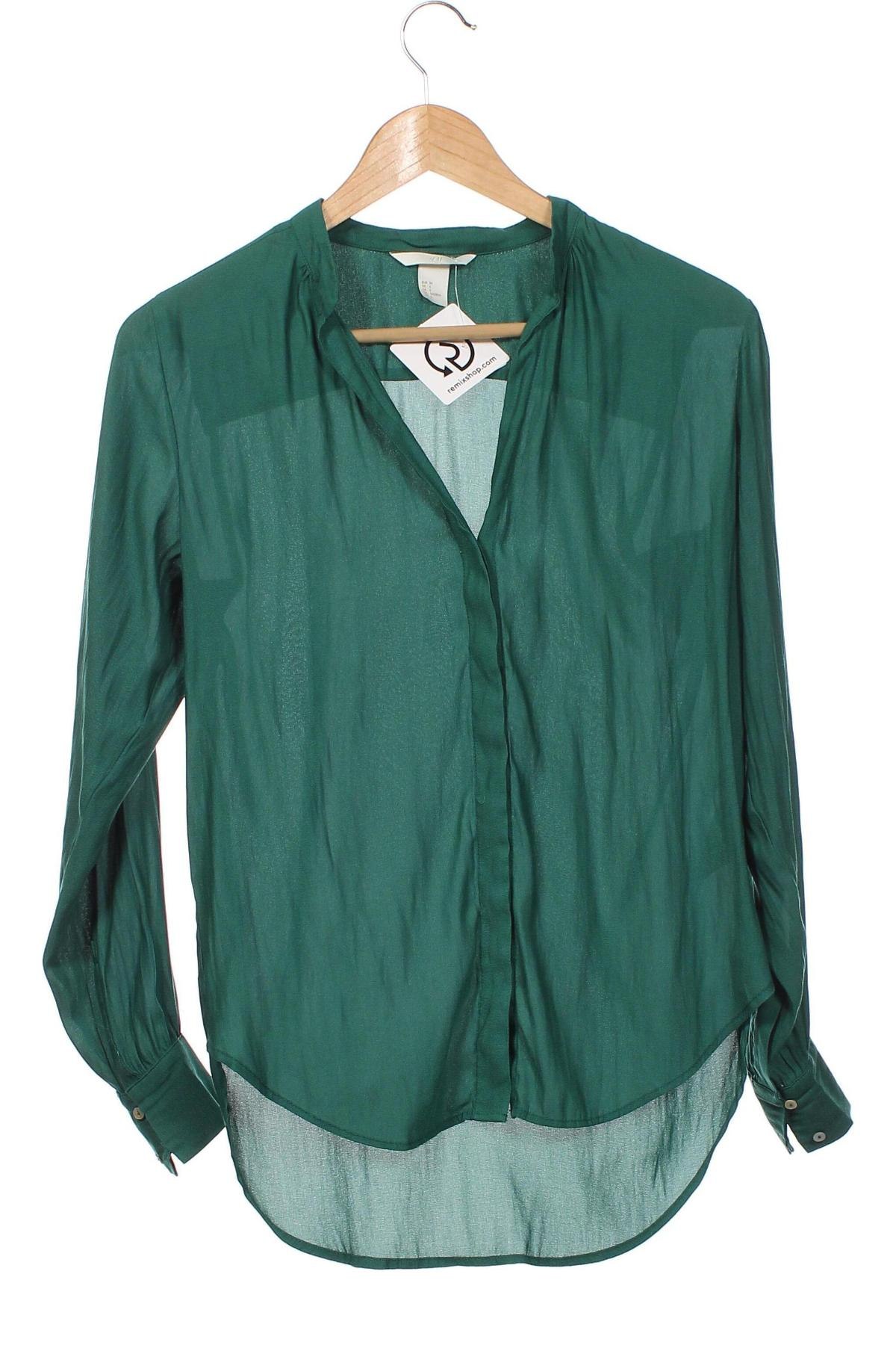 Дамска риза H&M, Размер XS, Цвят Зелен, Цена 13,73 лв.