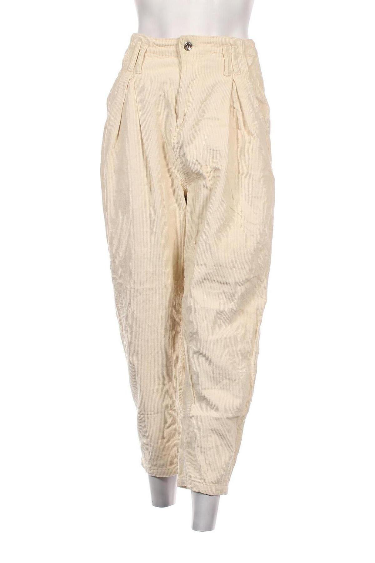 Pantaloni de velvet de femei Bershka, Mărime S, Culoare Ecru, Preț 42,93 Lei