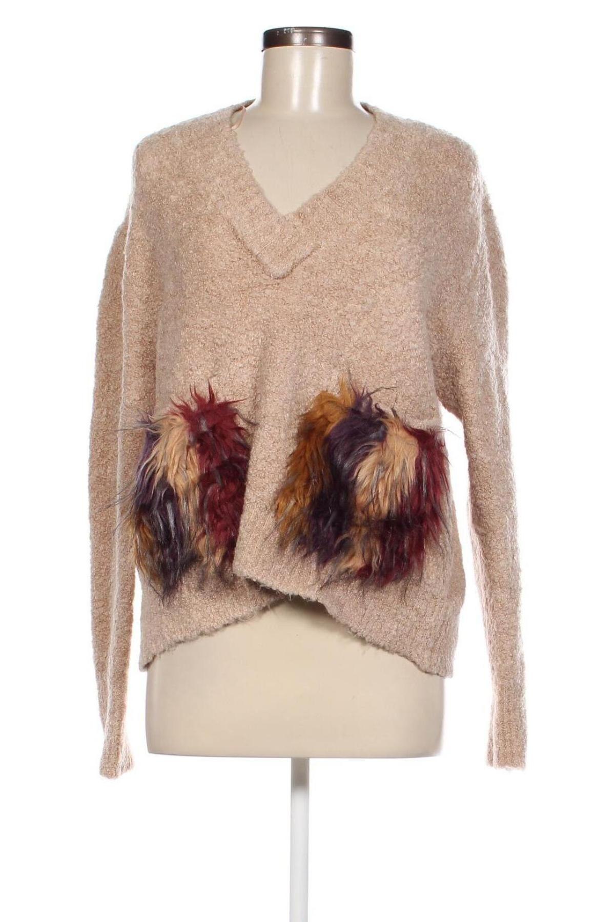 Дамски пуловер Zara Knitwear, Размер S, Цвят Бежов, Цена 8,10 лв.