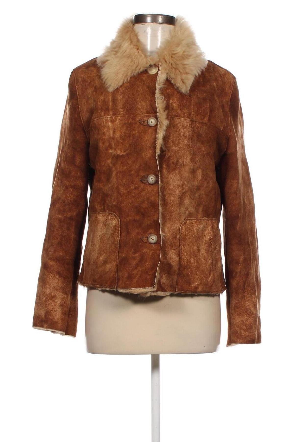 Дамско кожено палто, Размер L, Цвят Кафяв, Цена 94,05 лв.