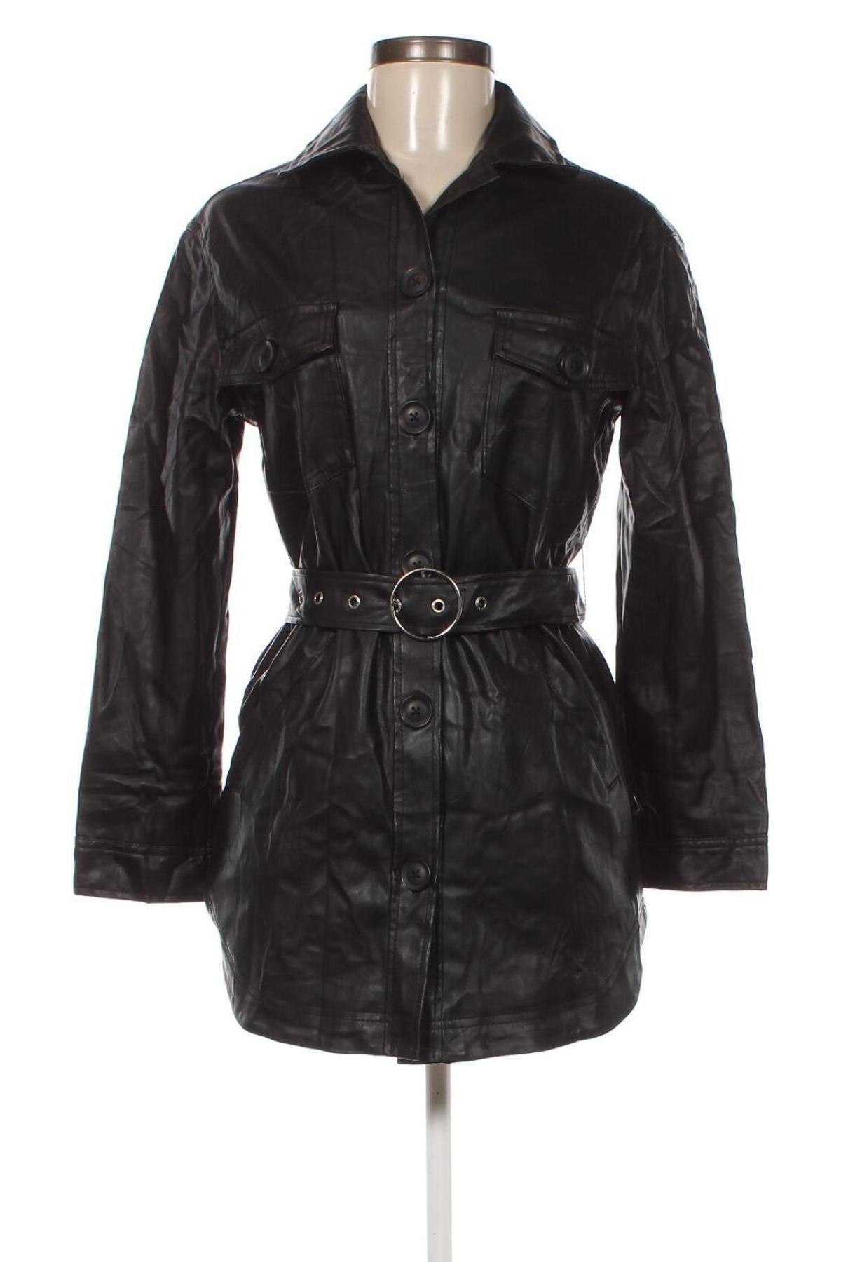 Γυναικείο δερμάτινο μπουφάν Bershka, Μέγεθος XS, Χρώμα Μαύρο, Τιμή 17,28 €