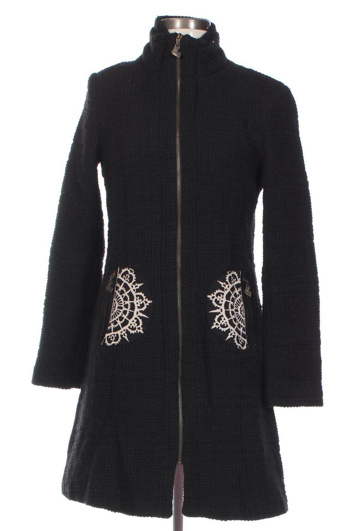 Дамско палто Desigual by Christian Lacroix, Размер M, Цвят Черен, Цена 187,00 лв.